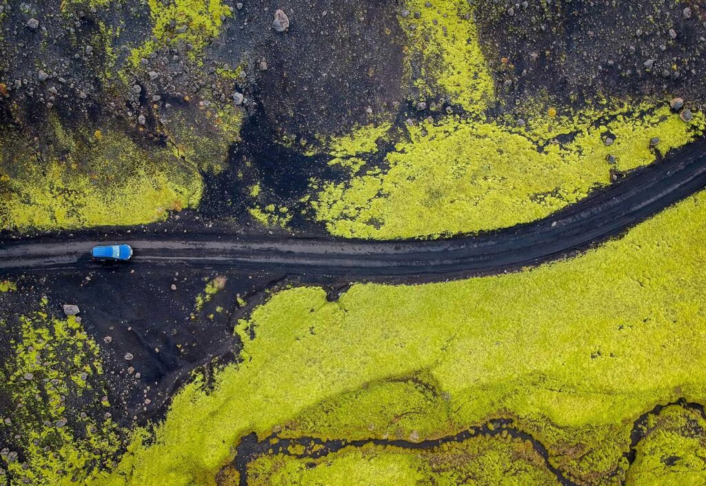 Aerial view of Iceland road.