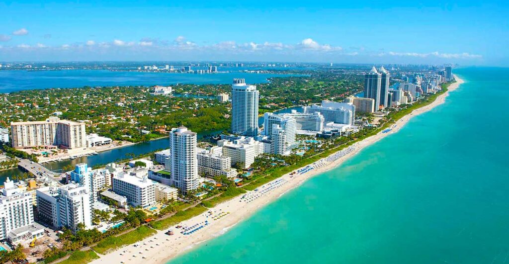 An aerial view of Miami Beach
